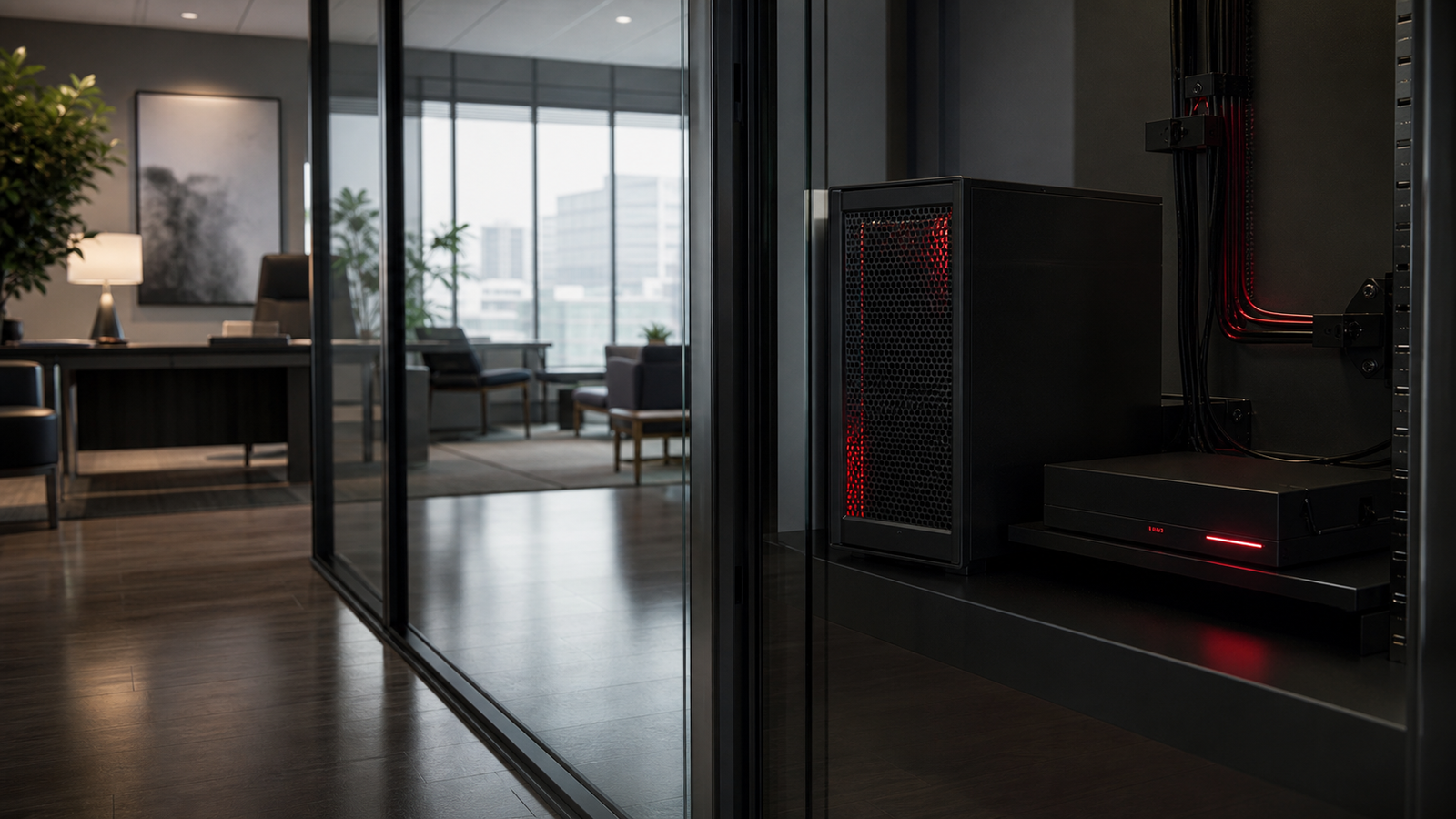 Compact local AI hardware installed in a secure professional office